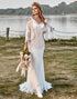 Ivory Lace Cold Shoulder Mermaid Cape Sleeves Boho Wedding Dress