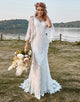 Ivory Lace Cold Shoulder Mermaid Cape Sleeves Boho Wedding Dress