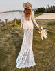 Ivory Mermaid Long Sleeves Lace Boho Wedding Dress
