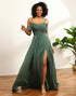Eucalyptus Ruched Lace-Up Back Long Chiffon Bridesmaid Dress