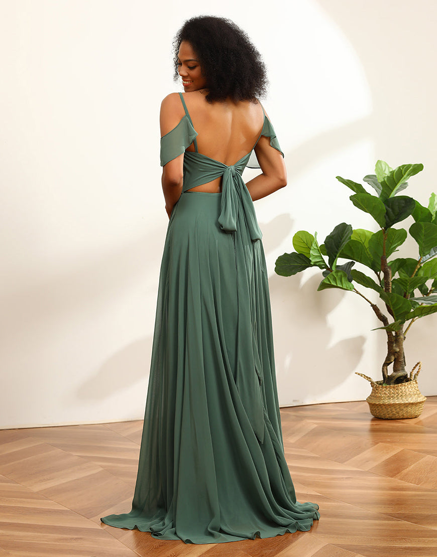 Dressself Women Eucalyptus Bridesmaid Dress Cold Shoulder Chiffon Formal Dress Dressself Women Eucalyptus Bridesmaid Dress Cold Shoulder Chiffon Formal Dress