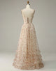 Apricot A Line Print Prom Dress with Slit
