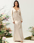 V-Neck Champagne Long Bridesmaid Dress with Sleeves