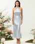 Sheath Halter Neck Silver Long Bridesmaid Dress