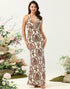 Mermaid Printed Halter Brown Long Bridesmaid Dress