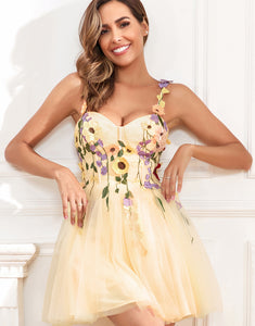 A Line Spaghetti Straps Champagne Homecoming Dress with Appliques