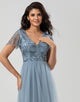 A Line V Neck Dusty Blue Long Bridesmaid Dress with Beading