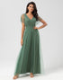 A-Line V Neck Eucalyptus Long Bridesmaid Dress with Beading