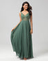 A Line V Neck Eucalyptus Long Bridesmaid Dress with Beading