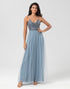 A Line Spaghetti Straps Dusty Blue Long Bridesmaid Dress with Beading