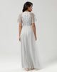 A-Line Jewel Neck Grey Long Bridesmaid Dress with Short Sleeves
