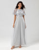 A-Line Jewel Neck Grey Long Bridesmaid Dress with Short Sleeves