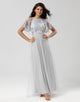 A-Line Jewel Neck Grey Long Bridesmaid Dress with Short Sleeves