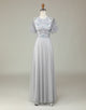 A-Line Jewel Neck Grey Long Bridesmaid Dress with Short Sleeves