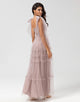 A-Line V Neck Dusty Pink Long Bridesmaid Dress with Beading