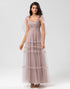A-Line V Neck Dusty Pink Long Bridesmaid Dress with Beading