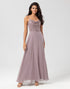 A Line Spaghetti Straps Dusty Pink Long Bridesmaid Dress with Beaded