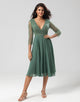 A Line V-Neck Eucalyptus Bridesmaid Dress with Long Sleeves