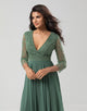 A Line V-Neck Eucalyptus Bridesmaid Dress with Long Sleeves