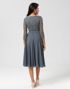 A Line V-Neck Eucalyptus Bridesmaid Dress with Long Sleeves