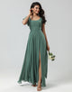 A-Line Green Long Bridesmaid Dress with Ruffles