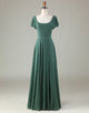 A-Line Green Long Bridesmaid Dress with Ruffles