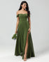 Off The Shoulder A Line Olive Bridesmaid Dress with Slit