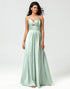 Spaghetti Straps Keyhole A Line Green Bridesmaid Dress with Slit