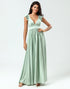 Deep V-Neck A Line Green Long Bridesmaid Dress with Ruffles