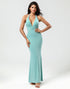 Mermaid Halter Green Long Bridesmaid Dress with V-neck