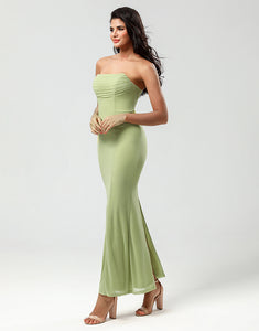 Strapless Mermaid Lemon Green Long Bridesmaid Dress