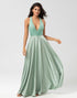 A Line V-Neck Matcha Long Bridesmaid Dress with Beading