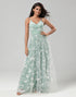 A Line Spaghetti Straps Matcha Long Bridesmaid Dress with Appliques