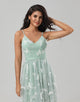 A Line Spaghetti Straps Matcha Long Bridesmaid Dress with Appliques