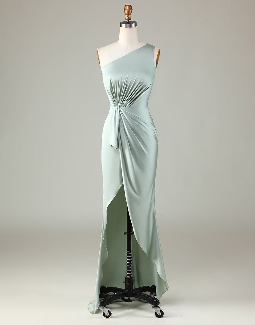 Dressself Women One Shoulder Matcha Bridesmaid Dress with Ruffles & Wedding Party Dressself Women One Shoulder Matcha Bridesmaid Dress with Ruffles & Wedding Party