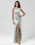 One Shoulder Matcha Bridesmaid Dress with Ruffles