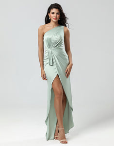 One Shoulder Matcha Bridesmaid Dress with Ruffles