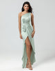 One Shoulder Matcha Bridesmaid Dress with Ruffles