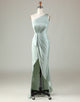 One Shoulder Matcha Bridesmaid Dress with Ruffles