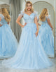 Light Blue A Line Long Prom Dress With Feathers