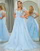 Light Blue A Line Long Prom Dress With Feathers