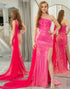 Sparkly Fuchsia Mermaid One Shoulder Long Prom Dress With Slit