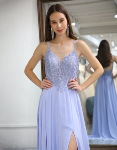 Lavender A Line Long Prom Dress With Slit
