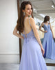 Lavender A Line Long Prom Dress With Slit