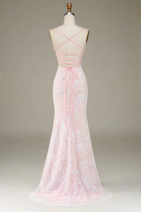 Mermaid Pink Long Prom Dress with Appliques With Slit