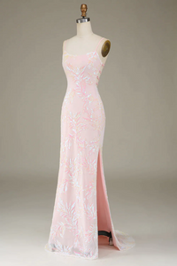 Mermaid Pink Long Prom Dress with Appliques With Slit