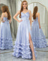 Lavender A Line Tiered Long Prom Dress With Slit
