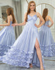 Lavender A Line Tiered Long Prom Dress With Slit