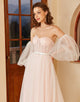 Blush Sweetheart Polka Dots Wedding Dress with Puff Sleeves