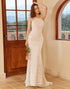 Mermaid Halter White Lace Wedding Dress with Sweep Train